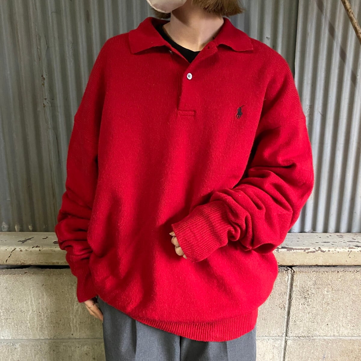 90年代 ポロバイラルフローレン 襟付き ウールニットセーター メンズL