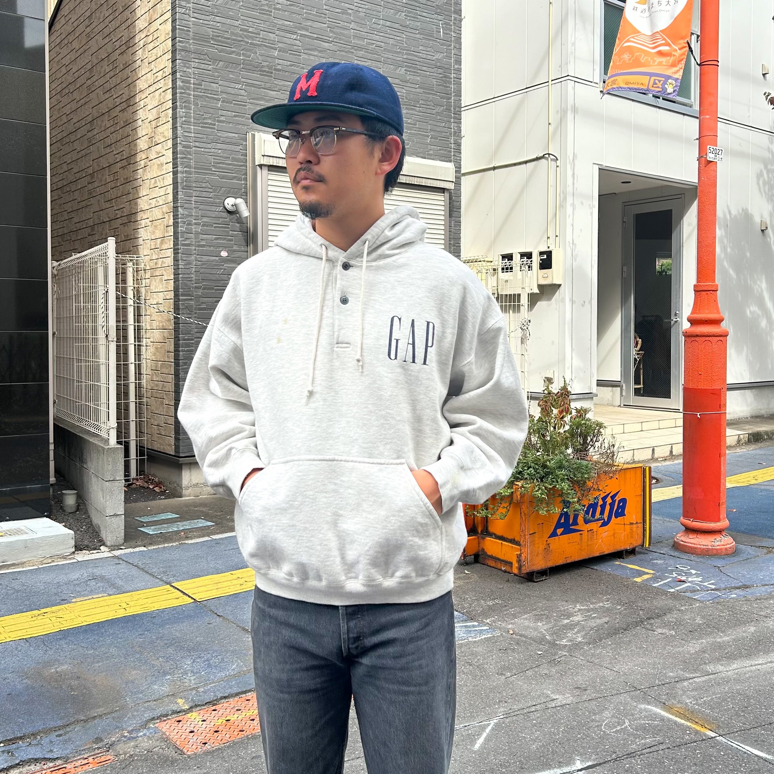 90's Gap 1/4 Button Sweat Hoodie S / オールドギャップ ロゴ