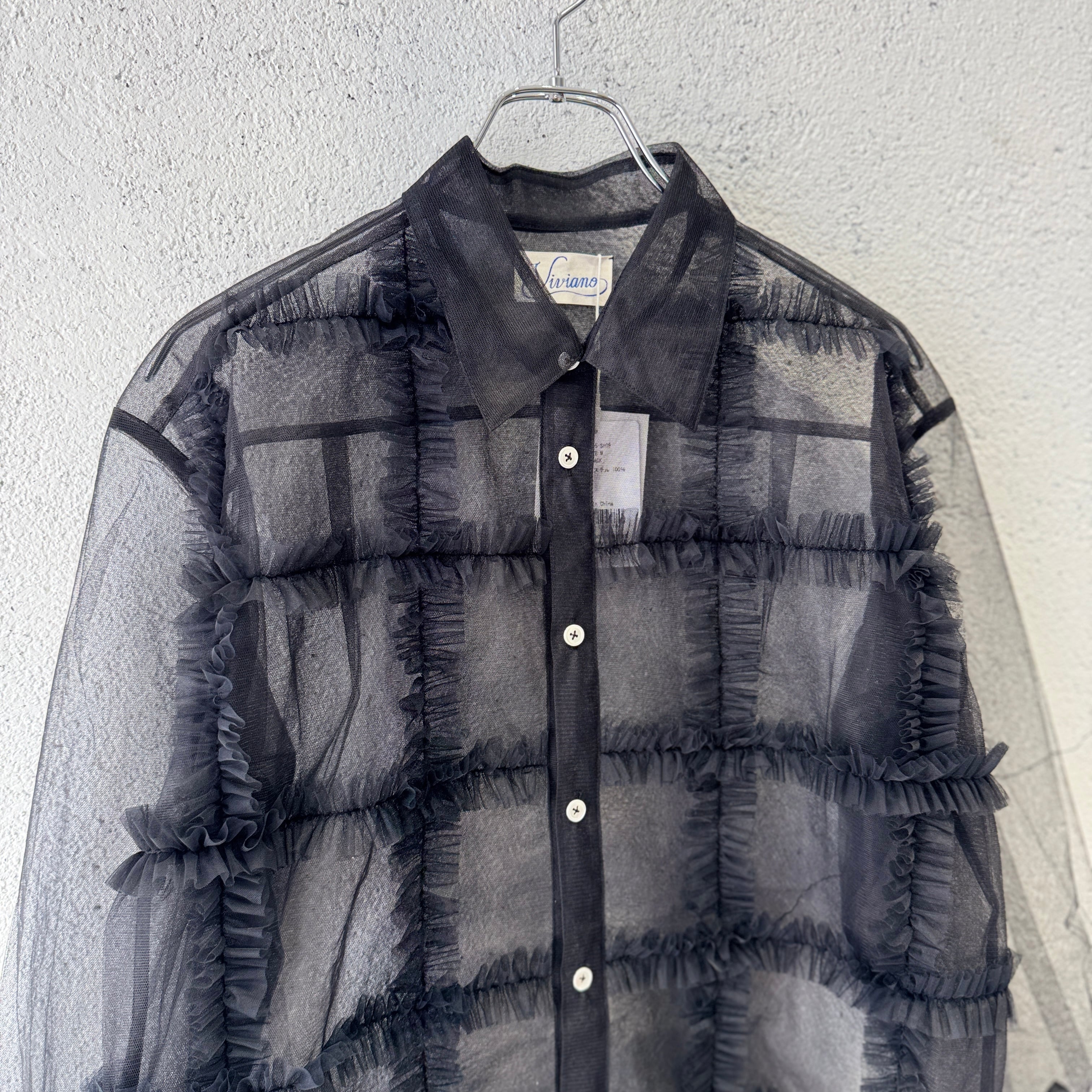 VIVIANO MENS / Ruffle Tulle Shirt / Black | ふぁいん