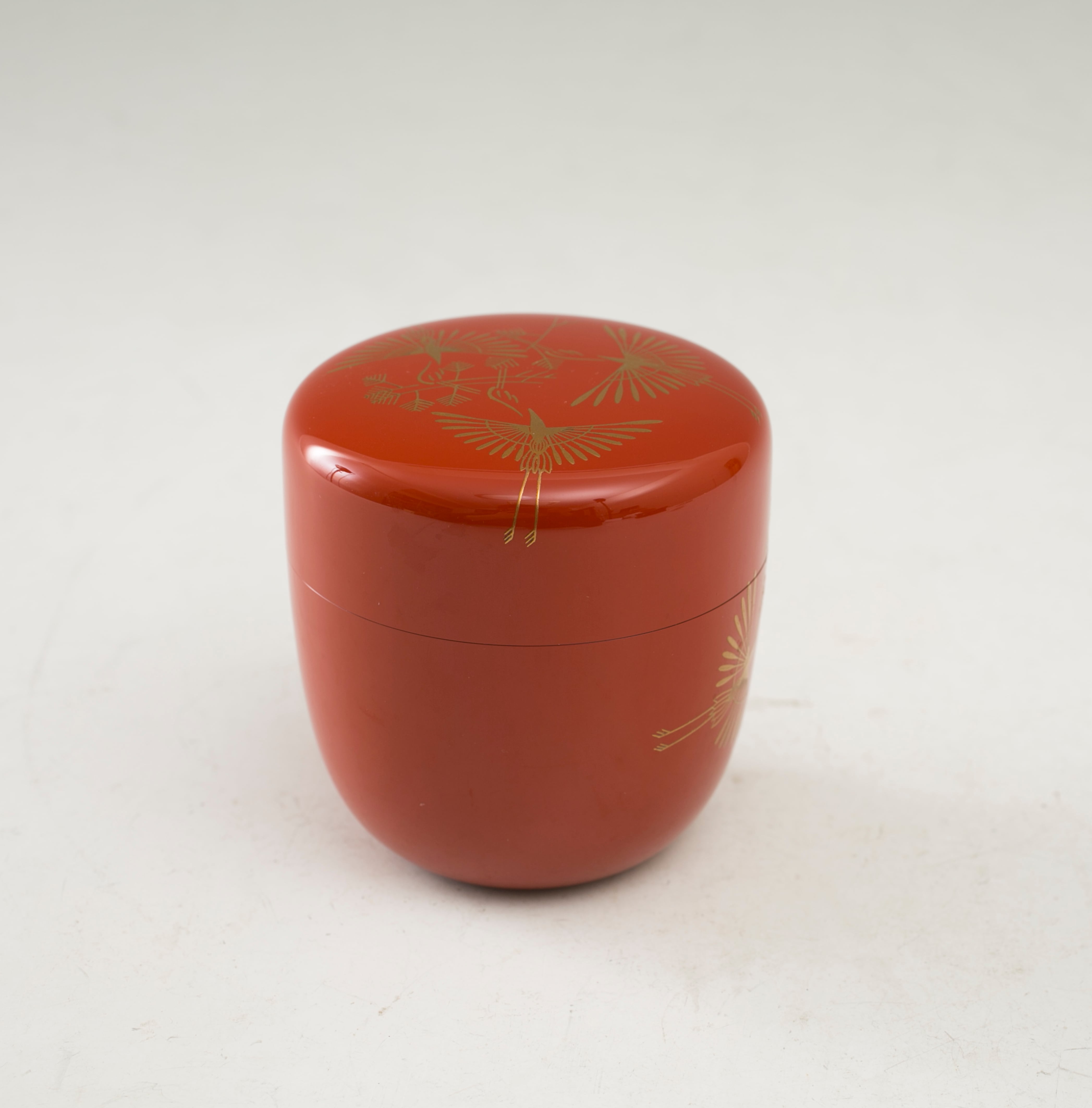 松喰鶴 蒔絵 朱塗 内銀地 棗 大多尾重則 茶入 茶器 吉祥文様 もてなし