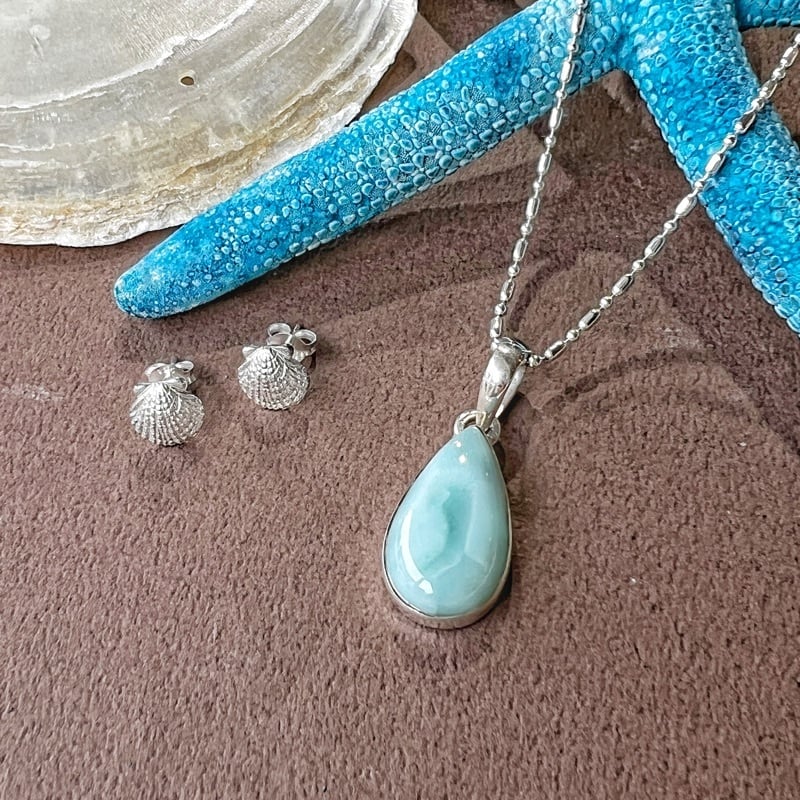 一点物 ラリマー スリム ドロップ型 ペンダント（チェーン オプション