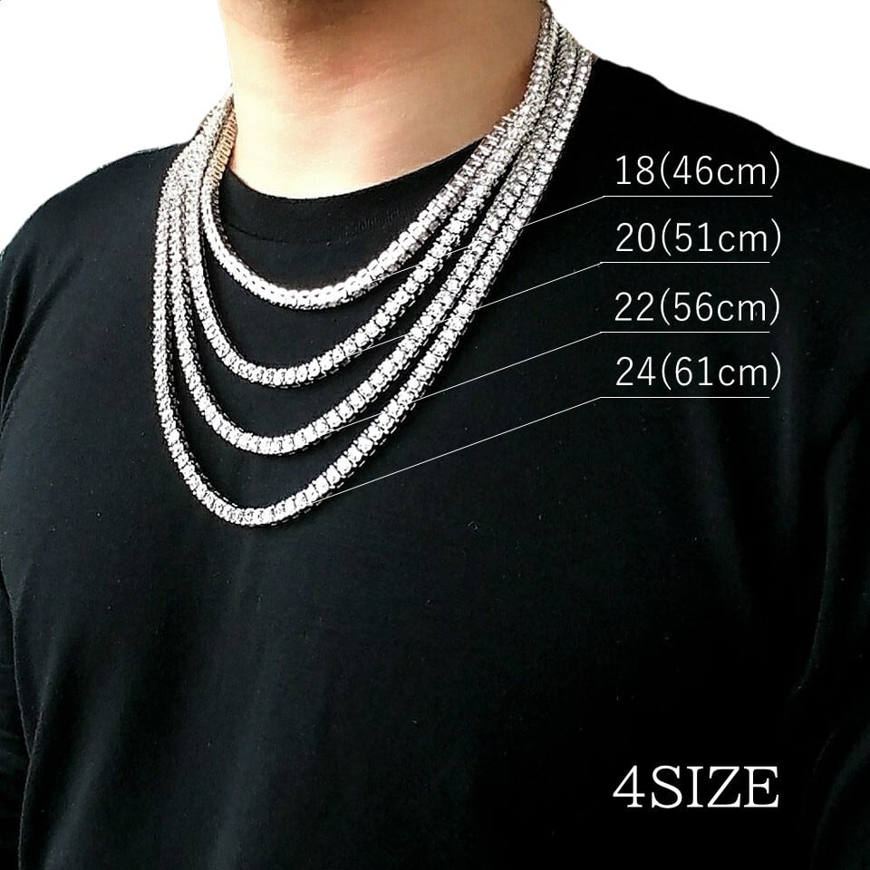 CZダイヤ 幅4mm テニスチェーン ネックレス テニスネックレス