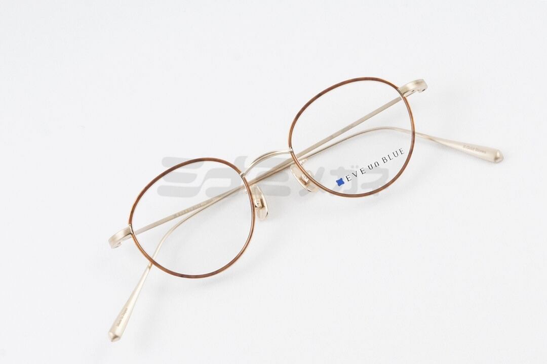 EVE un BLUE メガネ Mini M002 Col.Shirring Gold-Brown ボストン セル