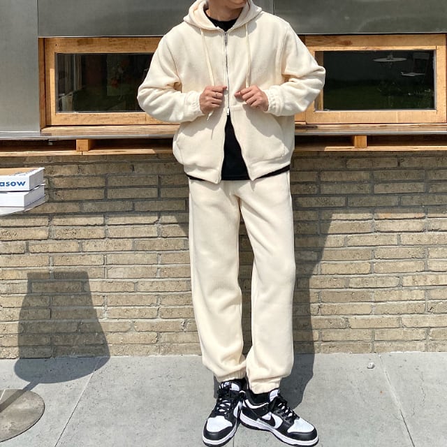 予約販売】メンズ セットアップ パーカー スエット 上下 裏起毛 オフ