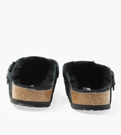 Birkenstock Boston Shearling Suede Leather Fur Black | Baskèts