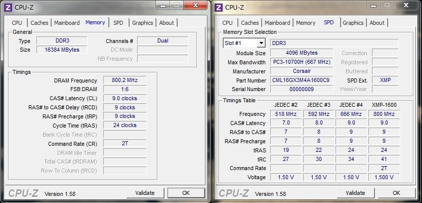 CPU－Z の SPD 表示で 質問があります。』 Corsair CML16GX3M4A1600C9B
