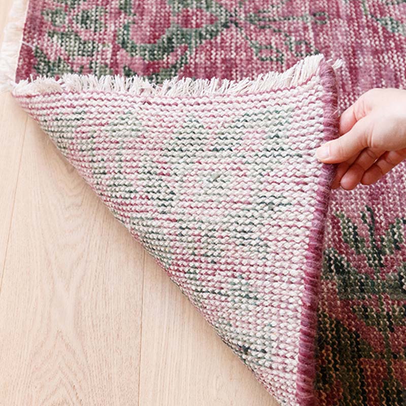 ヴィンテージ風ラグ ウール100％のパープルラグ[DP04オールドローズ