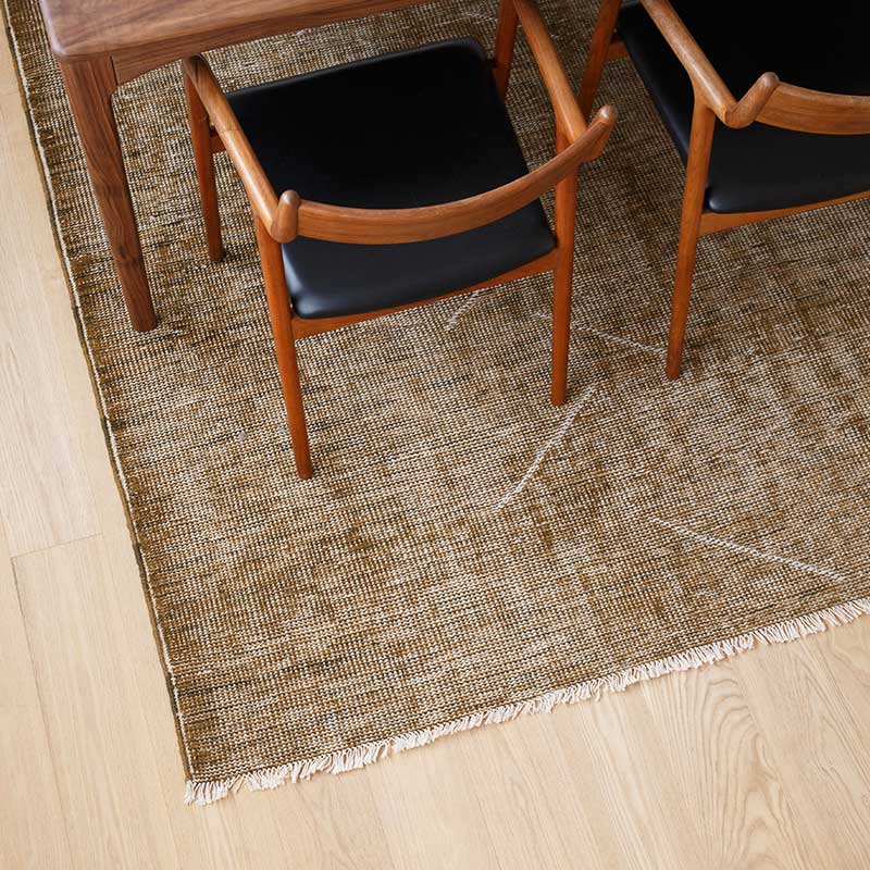 ヴィンテージ風ラグ ウール100％ 黄色絨毯 [NR5603アンティーク