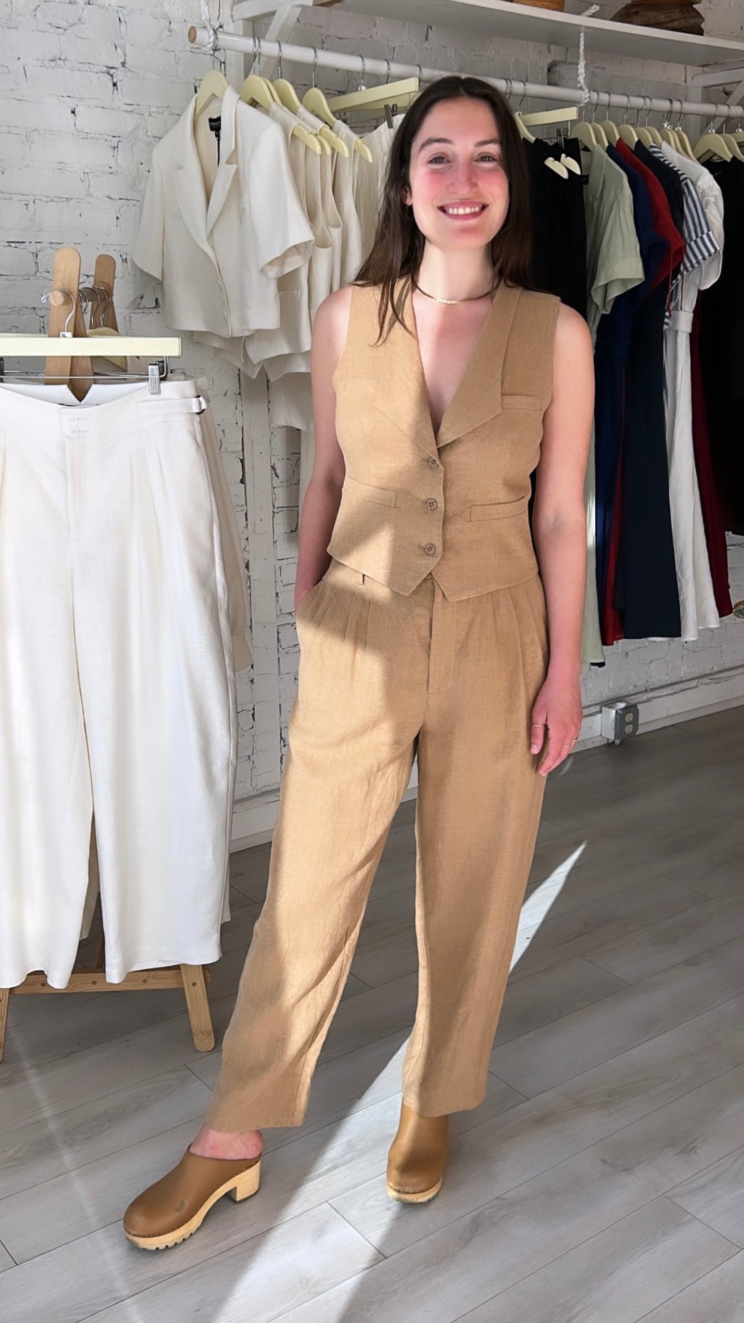Frida Summer Suit Vest - Linen - Camel – Behida Dolić Millinery