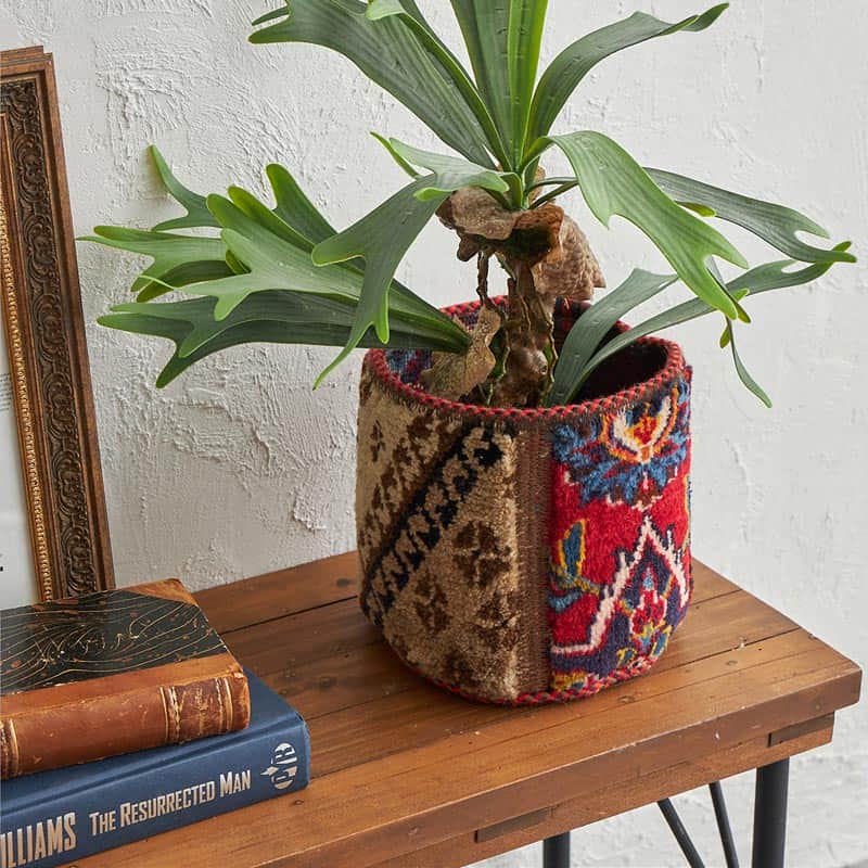 一点もので、一生もの】トライバルヴィンテージラグポット 約18x18cm E