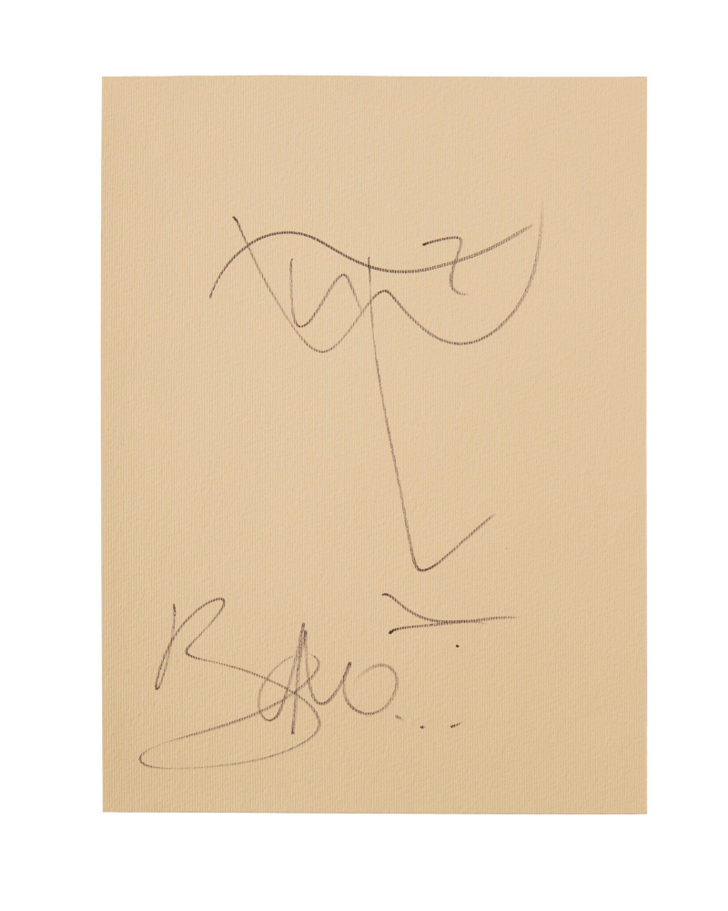 U2: BONO, THE EDGE, AND ADAM CLAYTON SIGNED BONO SELF-PORTRAIT SKETCH