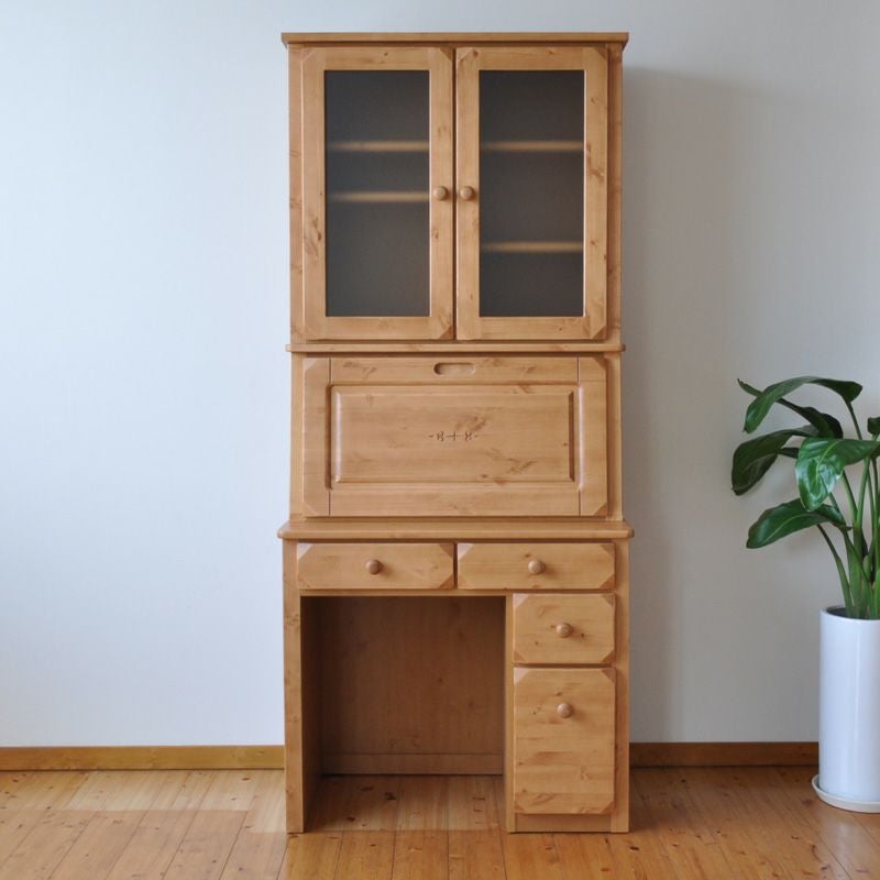 ライティングビューロー パイン材 幅80cm デスク ＋ 上置 セット OLV