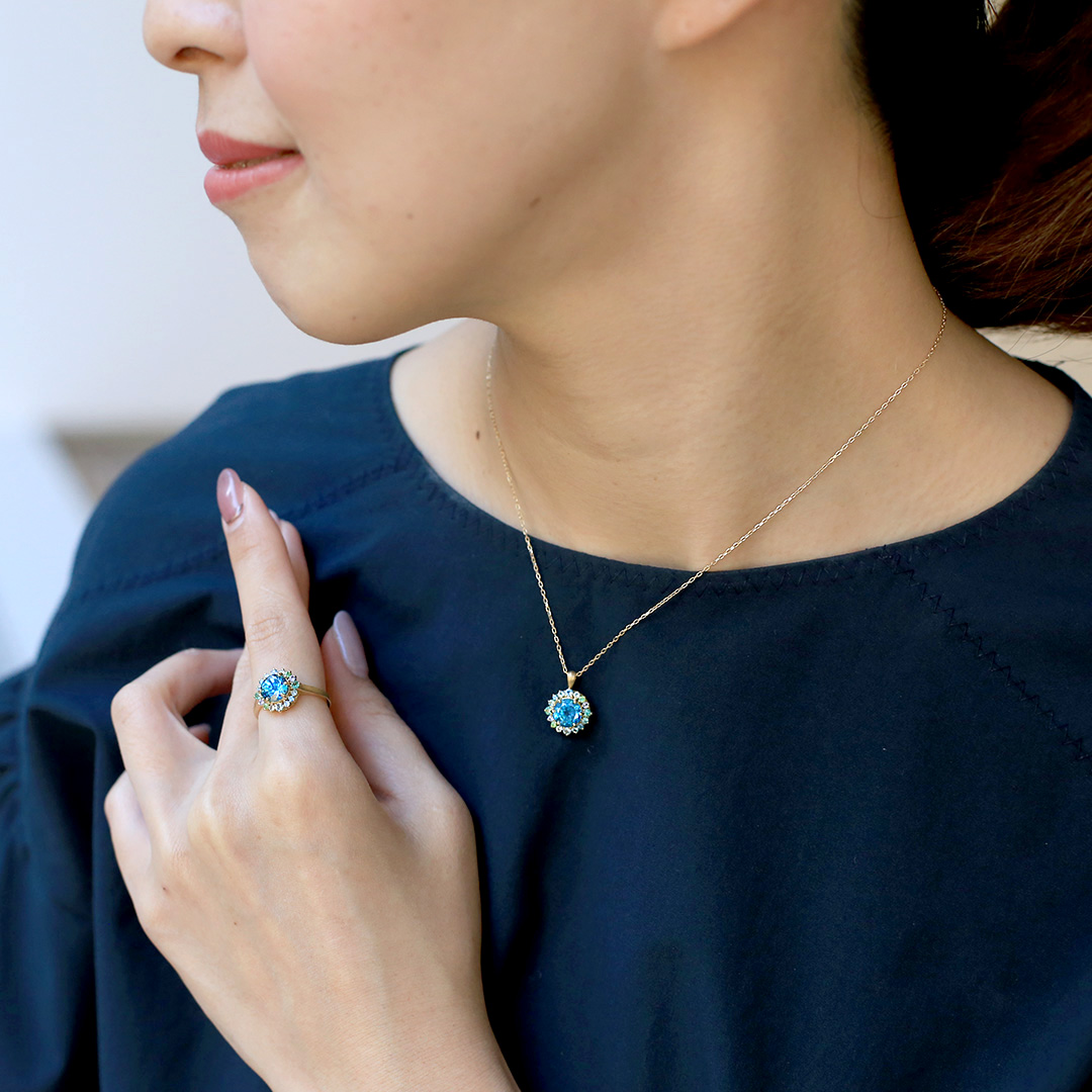 ビズー公式】ブルージルコン K18(18金)/PTペンダントトップ フロレゾン