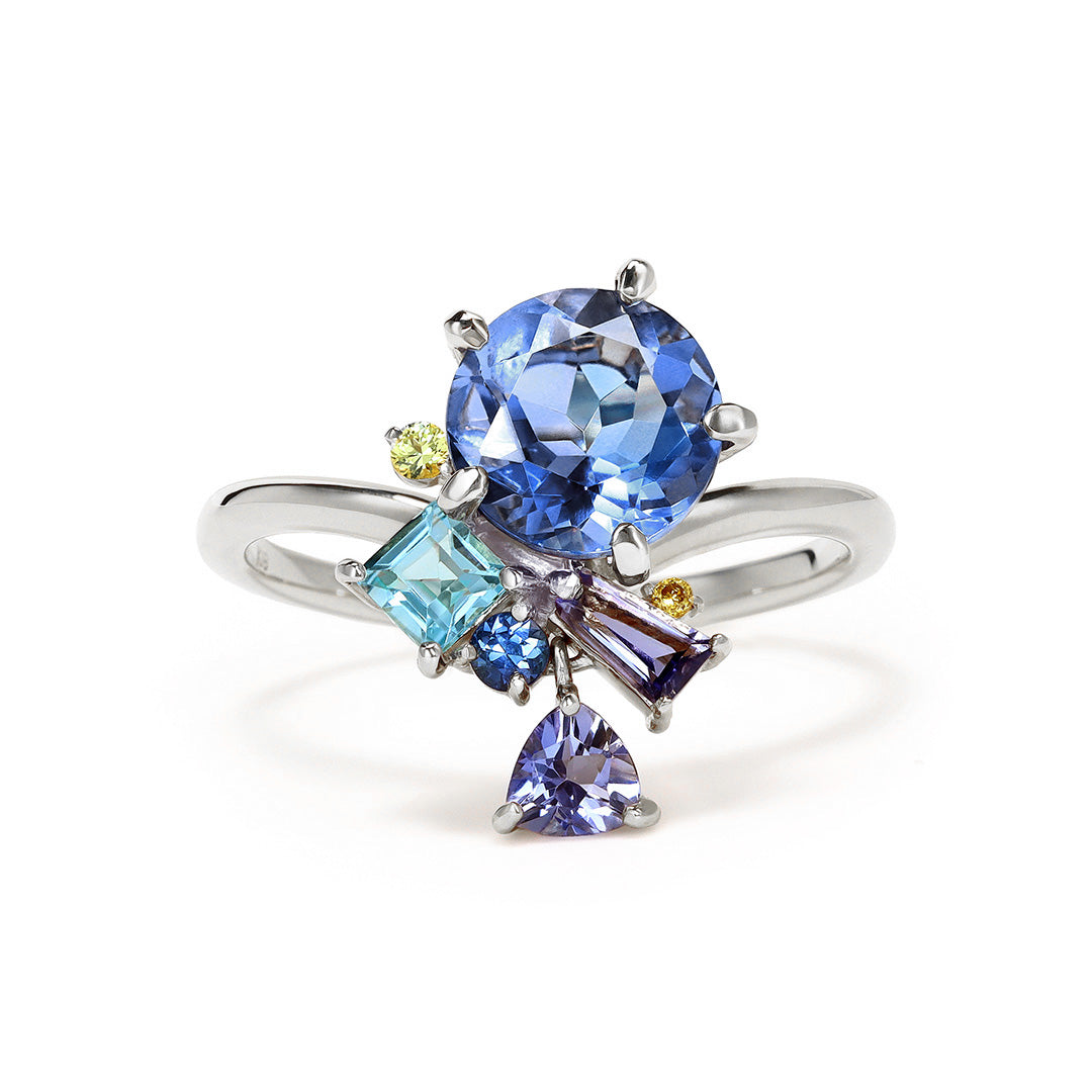 カラーチェンジフローライト×マルチカラージュエル K18/PTリング