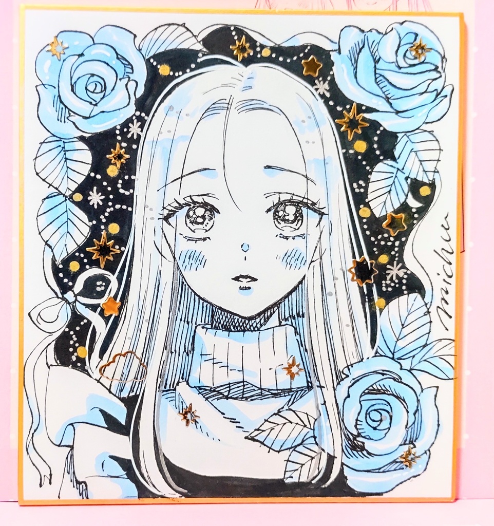 完売御礼【ミニ色紙原画】「薔薇と詩季」コピックイラスト - michu