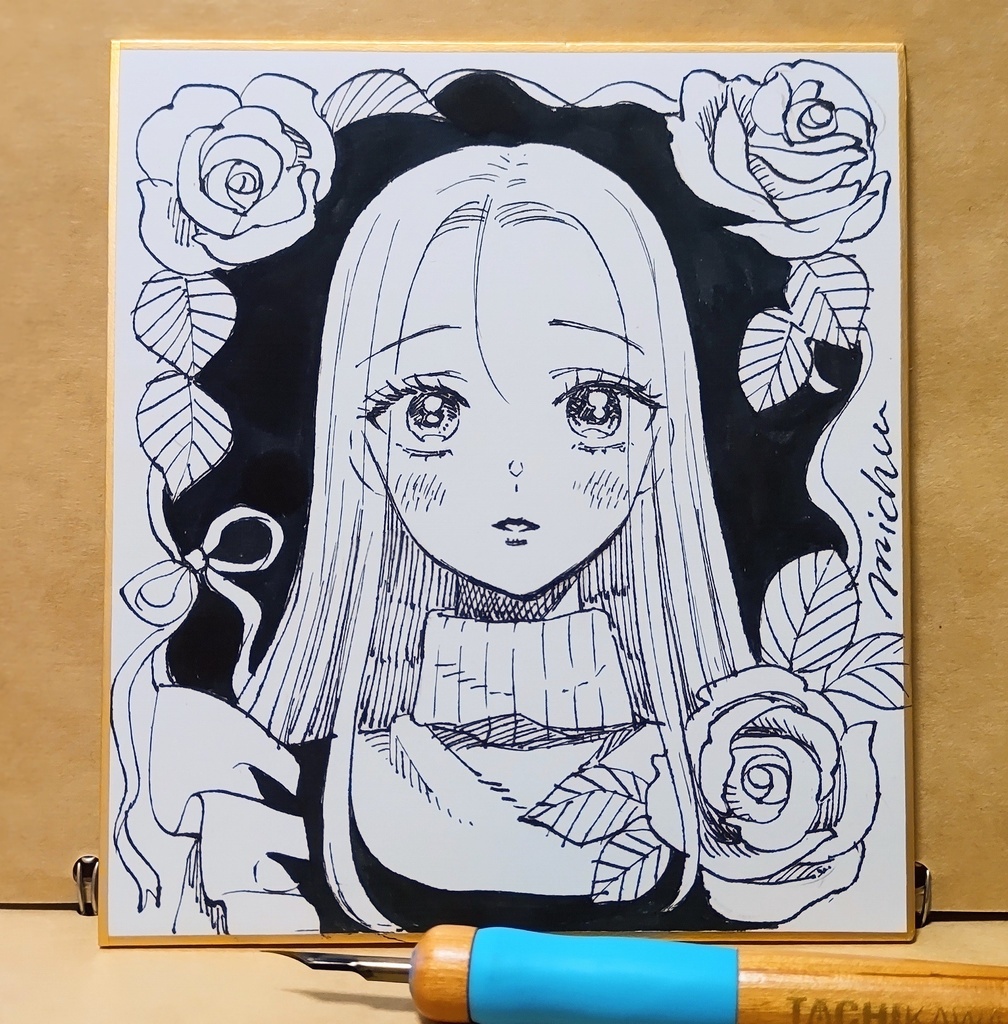 完売御礼【ミニ色紙原画】「薔薇と詩季」コピックイラスト - michu