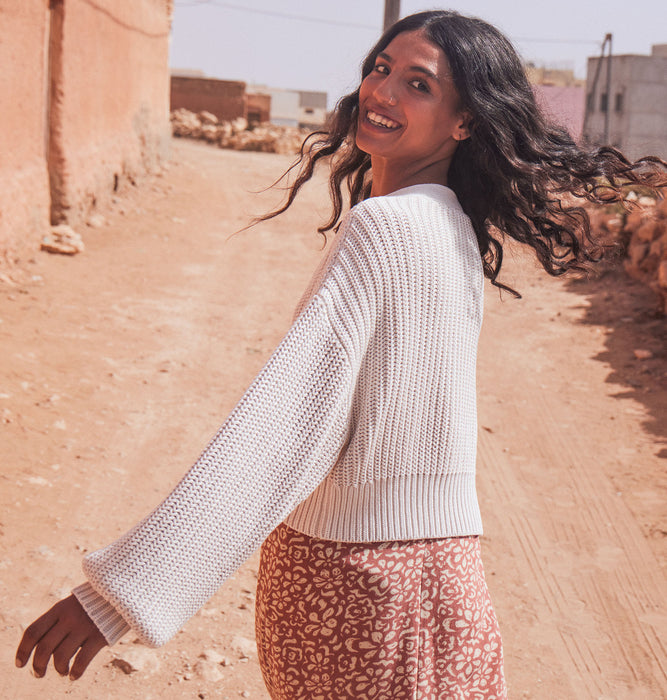 OUTLET】Roxy SUNDAZE SWEATER WASHED コットン100% カーディガン 丈短め