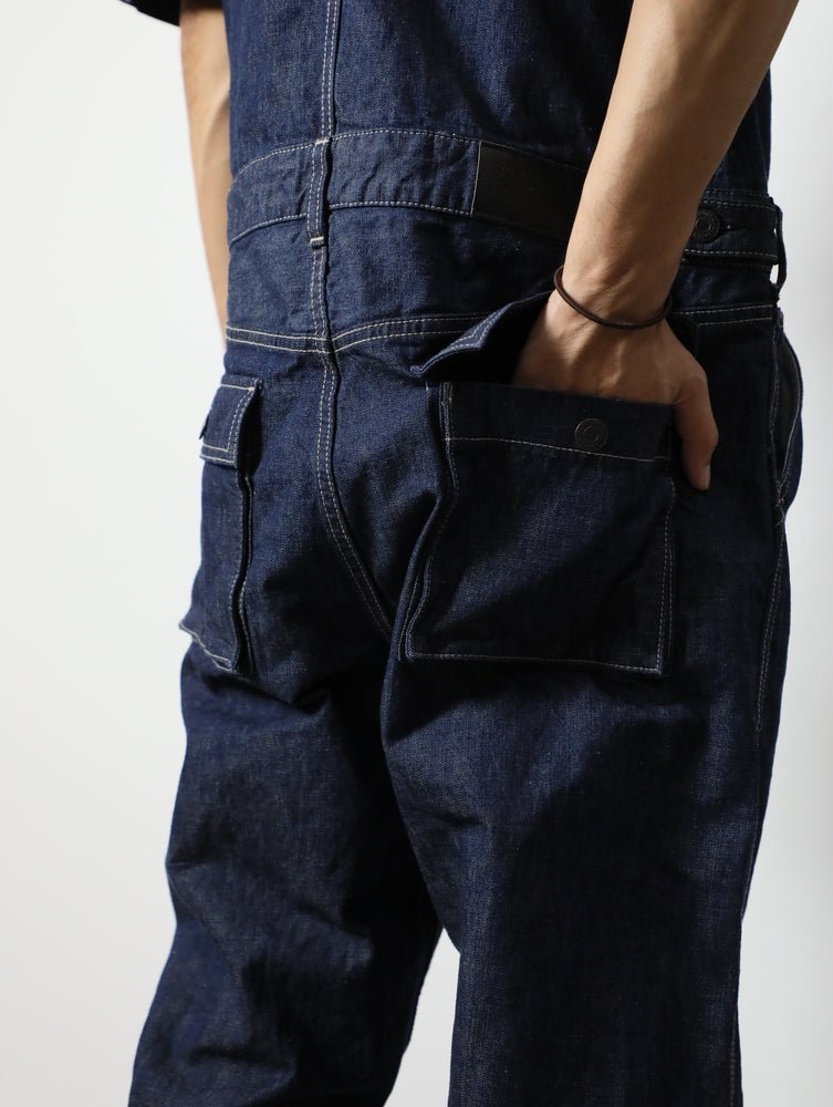 ミリタリーデニム オールインワン 半袖ツナギ ワンウォッシュ メンズ