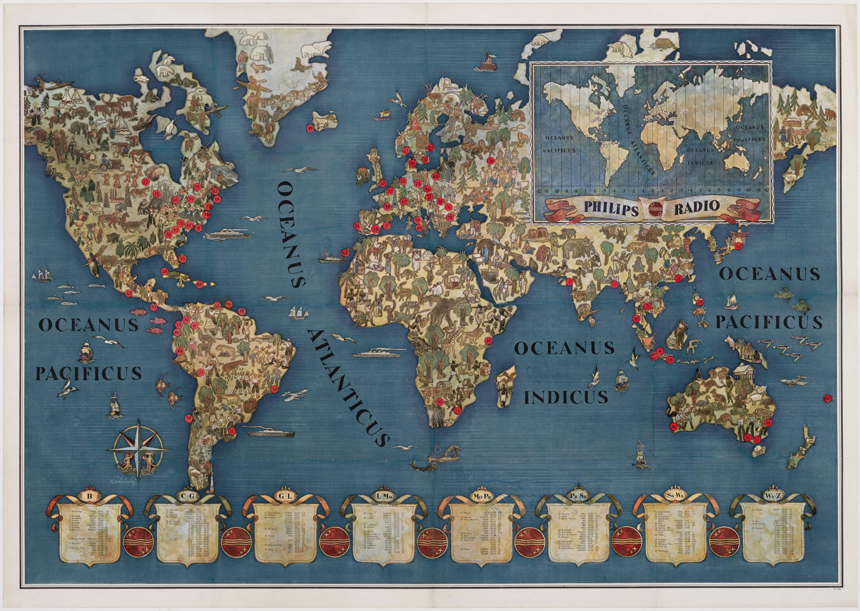 Spectacular Philips Radio pictorial map of the world - Rare