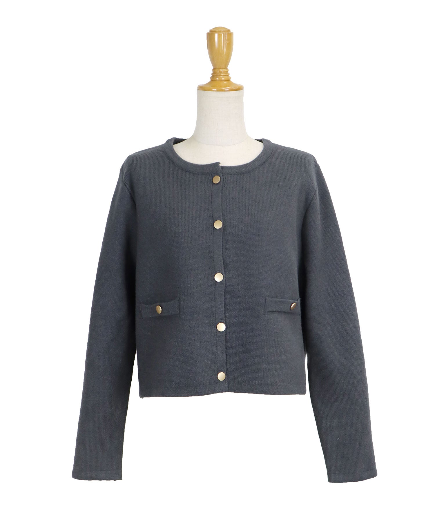 金ボタンノーカラーニットジャケット – BLUE ONLINE