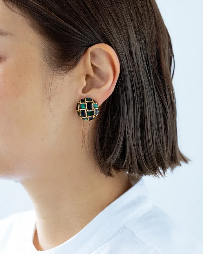 80s D'ORLAN ドーラン イヤリング ブラック グリーン ヴィンテージ