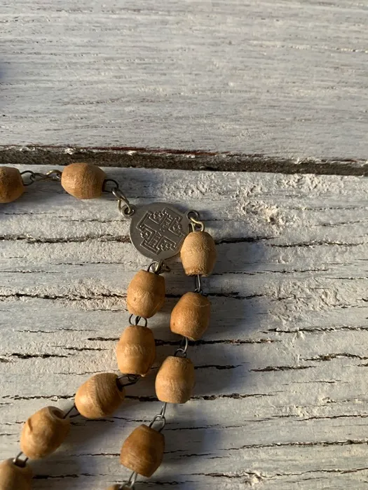 フランス 50s ロザリオ 木製 チェーン 十字架 クロス ヴィンテージ