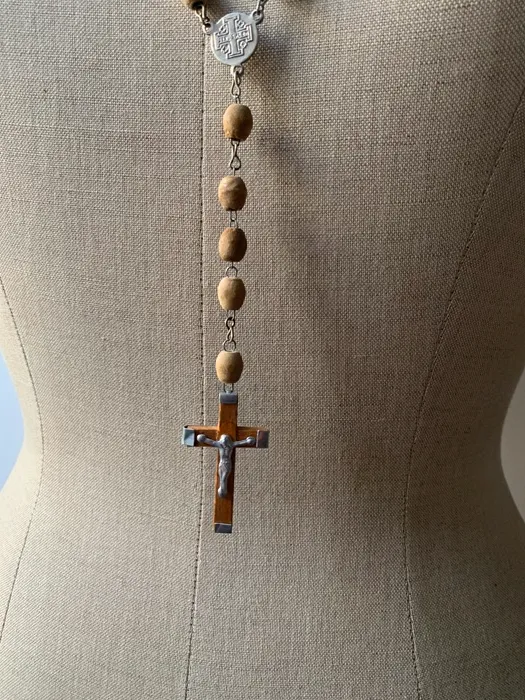フランス 50s ロザリオ 木製 チェーン 十字架 クロス ヴィンテージ