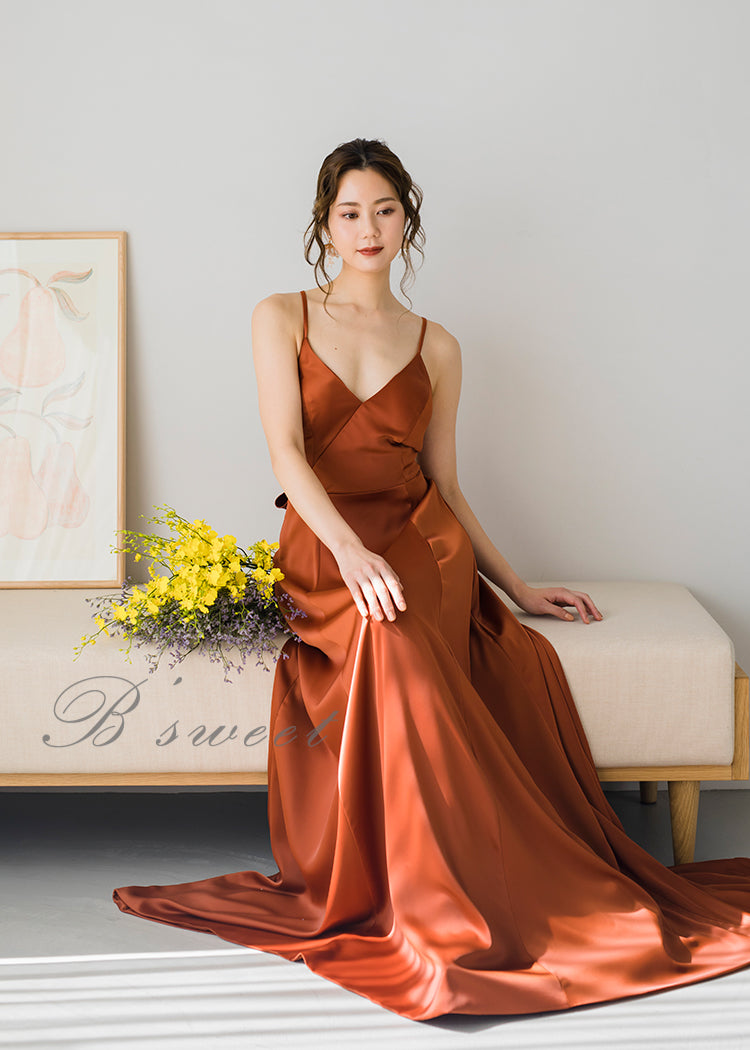 wd611ls】サテンバックリボンキャミスレンダードレス マタニティにも