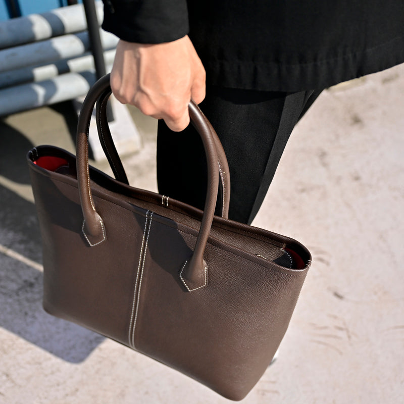 フレンチカーフ] ロワイヤルMトートバッグcolor：ダークブラウン【受注