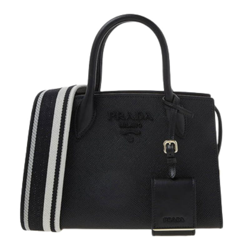 プラダ サフィアーノ モノクローム ロゴベルト ハンドバッグ 1BA269