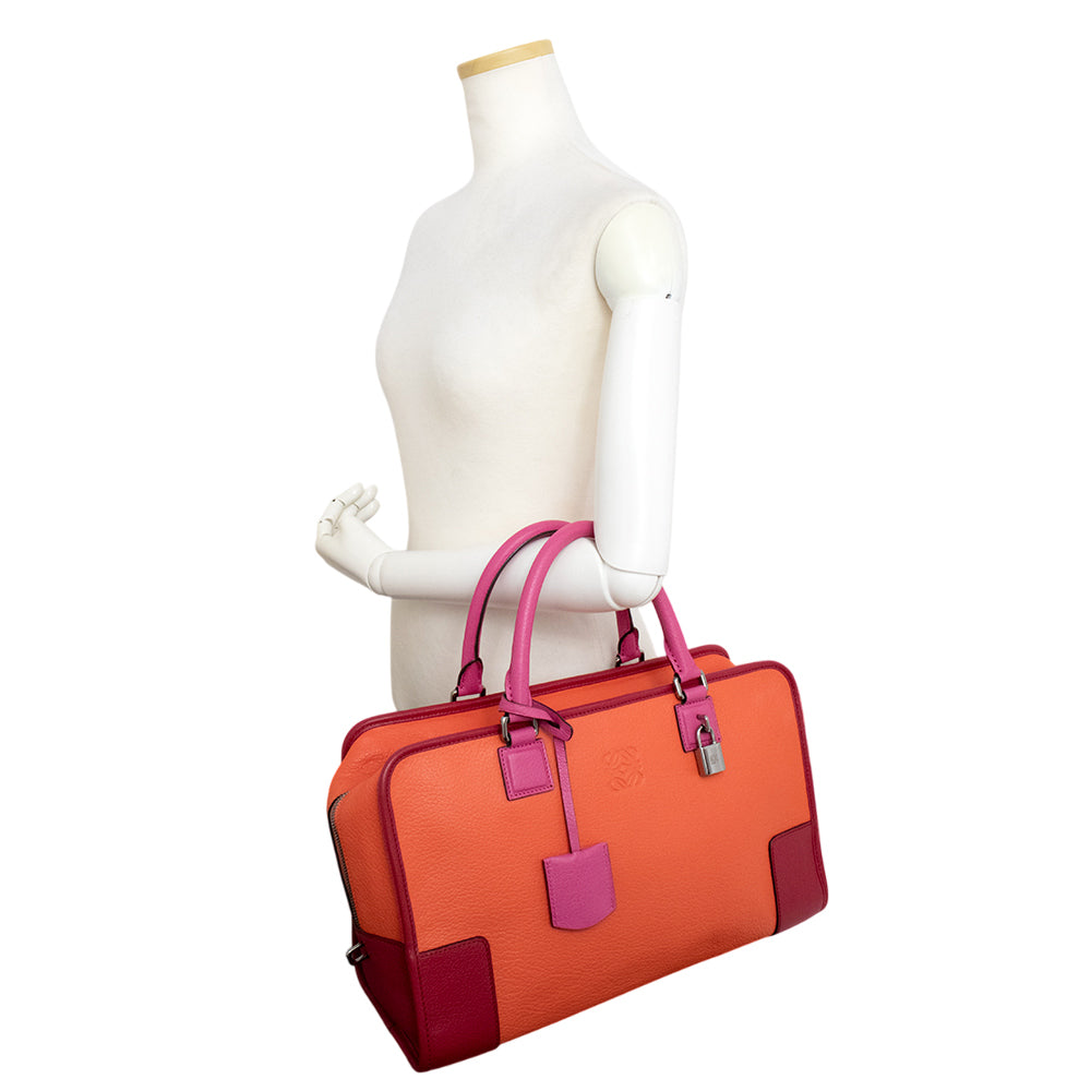 美品】ロエベ LOEWE アマソナ 36 ハンドバッグ レザー オレンジ ピンク