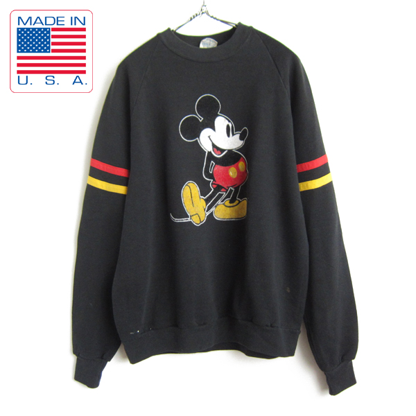 80's/USA製/オールド ミッキー/スウェット/黒【M位】フロッキー