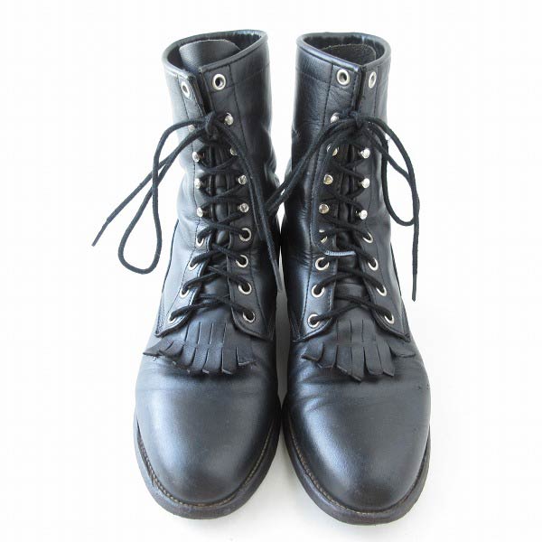 USA製 Justin ジャスティン 編み上げ ブーツ 黒 8D 26cm フォルスタン