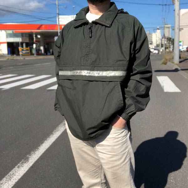 90s Calvin Klein Jeans カルバンクライン アノラックパーカー 緑系【M