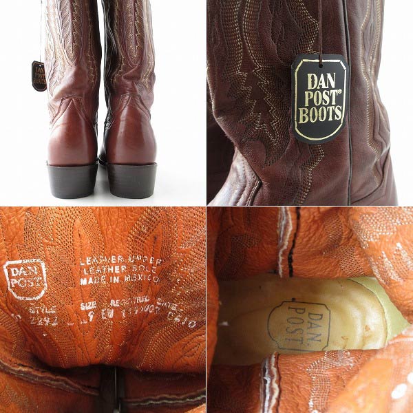 極美品 DAN POST ダンポスト レザー ウエスタンブーツ 茶系 9E 幅広
