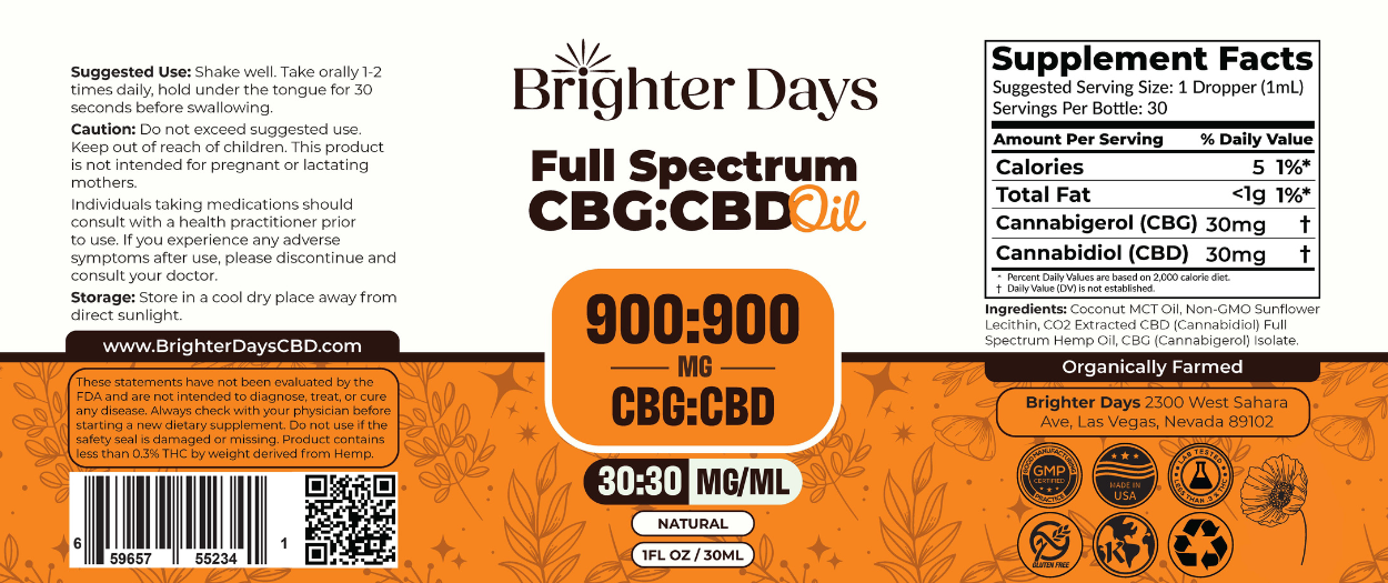 Full Spectrum CBD CBG Oil - Brighter Days CBD