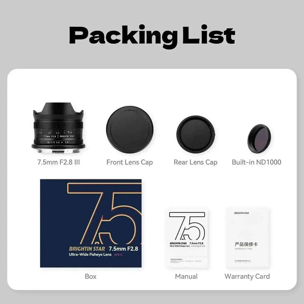 Brightin Star 7.5mm F2.8 Fisheye Lens Ultra Wide Angle Lens APS-C