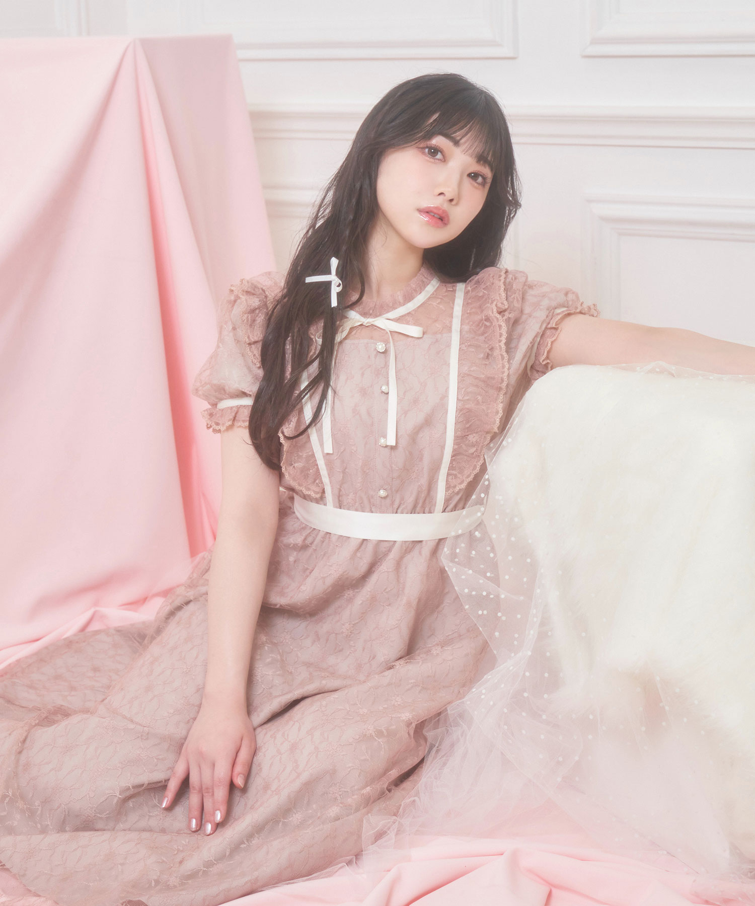 配色リボン総レースロングワンピース – BUNNY APARTMENT