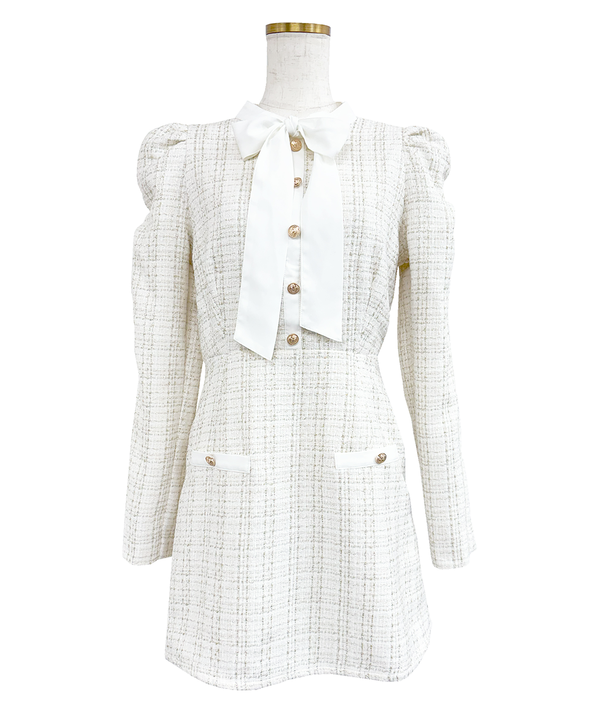 Ribbon tie tweed mini onepiece – BUNNY APARTMENT