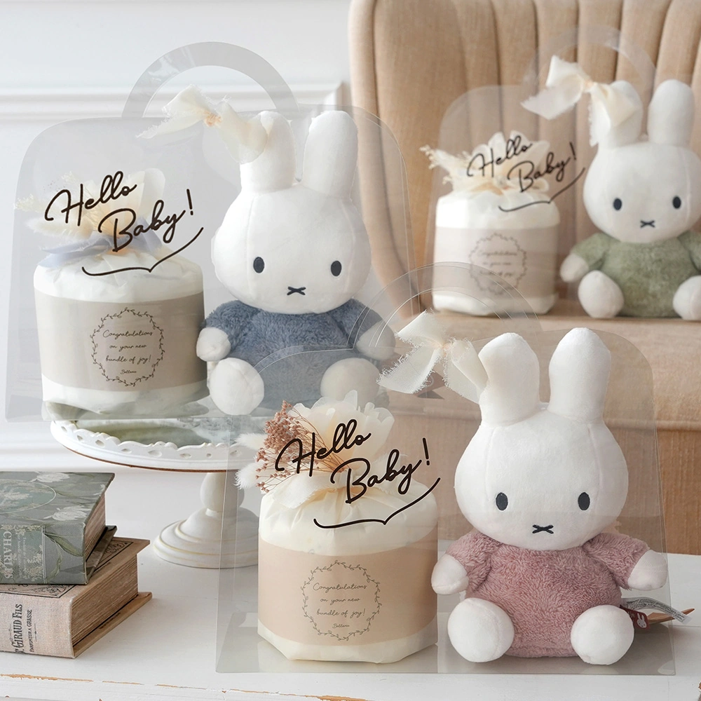 出産祝い】ミッフィー クリアバッグギフトセット ぬいぐるみ+おむつケーキ