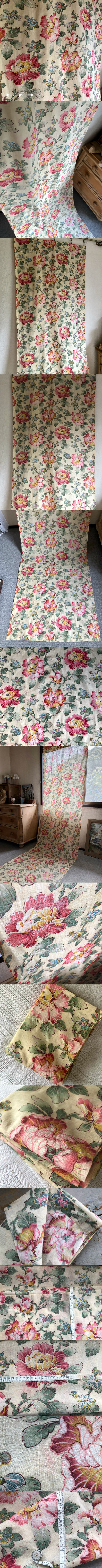 C1168 フランスアンティーク麻カーテン 花柄リネンカーテン 3m05