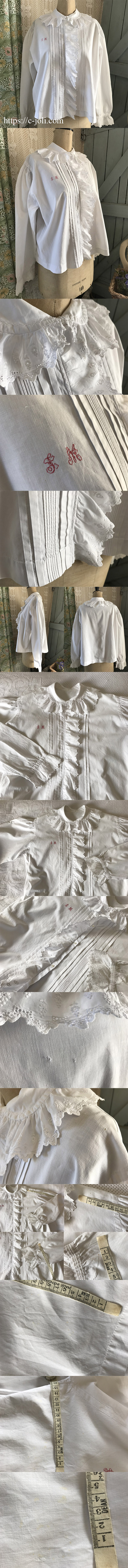 G-324 フランスアンティークブラウス/トップス 手刺繍コットンブラウス