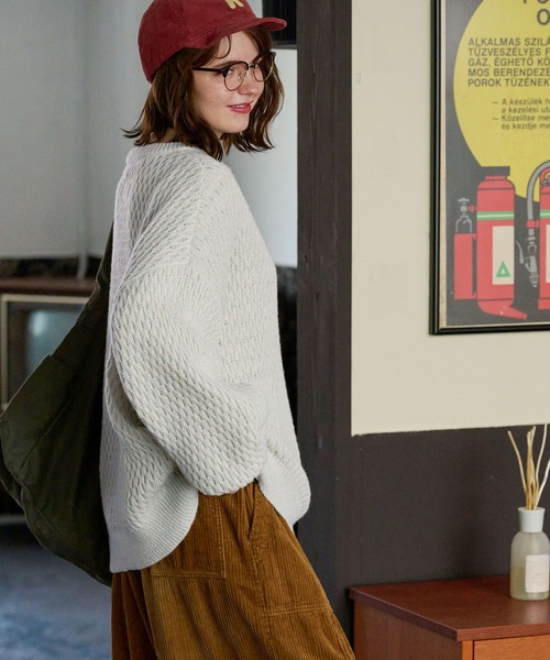 サーマル編みニットヘンリーネックミリタリージープセーター MONO-MART