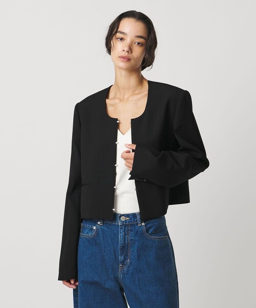 AEWEN MATOPH＞Uネックショートジャケット（ノーカラージャケット