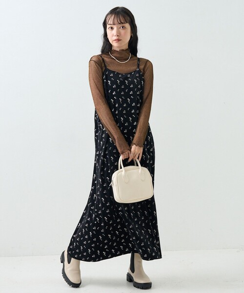 セール】ベロア フラワー刺繍 キャミワンピース（ワンピース