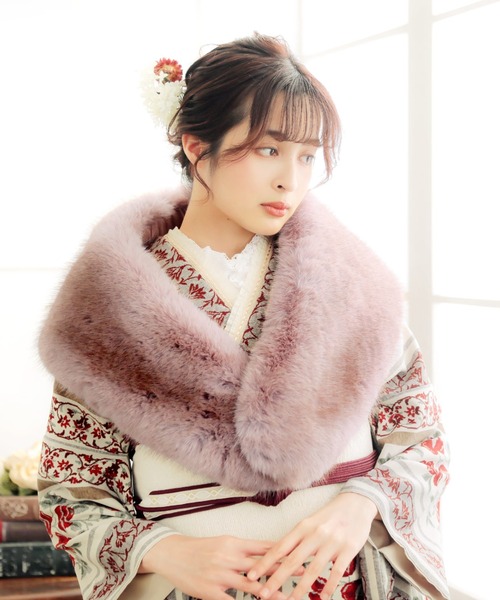 レディース 成人式 ファー ショール フォックス調 フェイクファー オフ