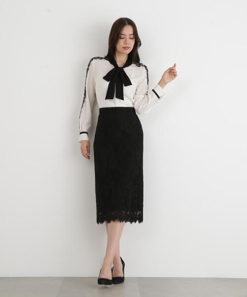 セール】◇レースコンビバイカラーリボンブラウス（シャツ/ブラウス