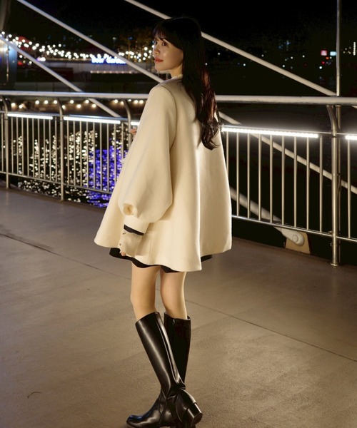 バルーンスリーブフレアコート（ノーカラージャケット）｜ACYM