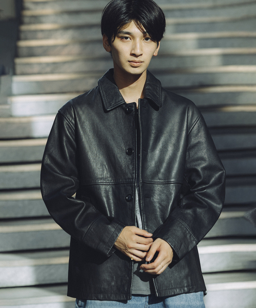 ゴートレザー ウォッシュド カーコート（ライダースジャケット