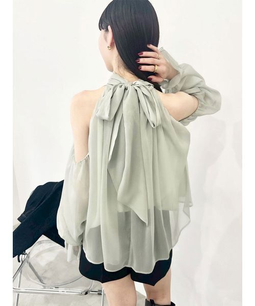 セール】【WEB限定カラー】ドレープボウタイシフォンブラウス（シャツ